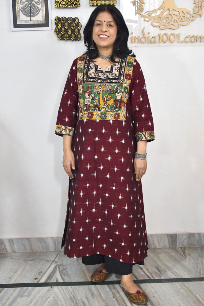Designer Vintage Tribal patches Ikkat Kurta