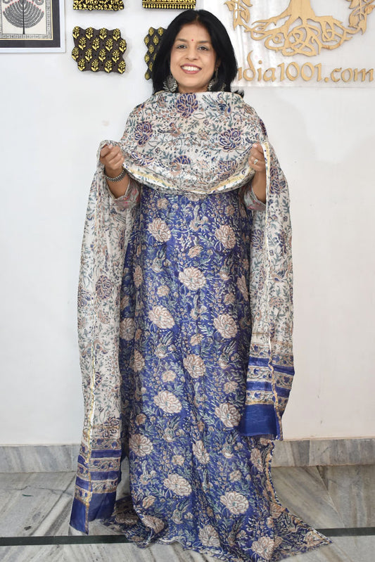 Beautiful Hand Block Printed Chanderi unstitched suit fabric