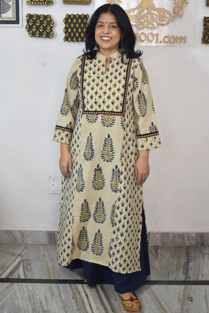 Designer Hand Block Printed Ajrakh cotton Kurta / Dress - Size 38 to 48 ( all sizes)