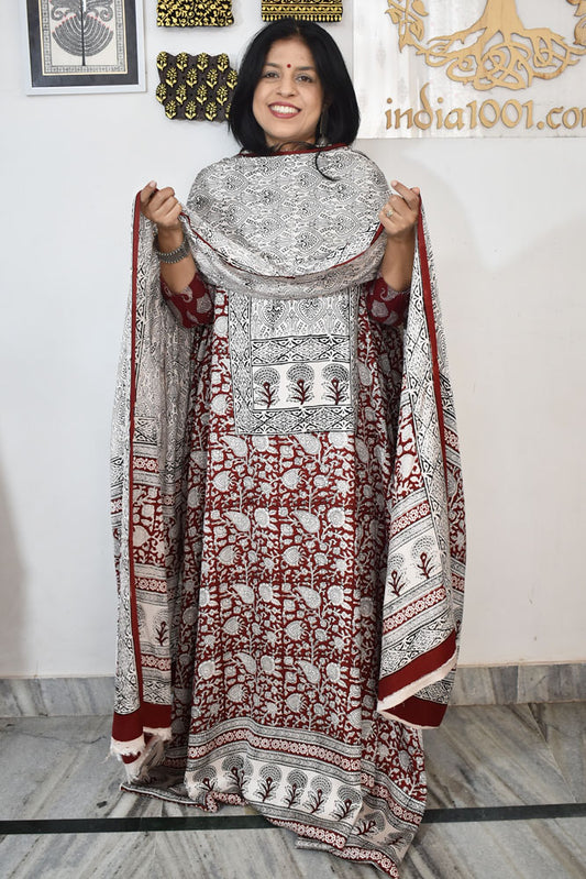 Bagh Hand Block Printed unstitched 3 pc Modal silk suit fabric from MP