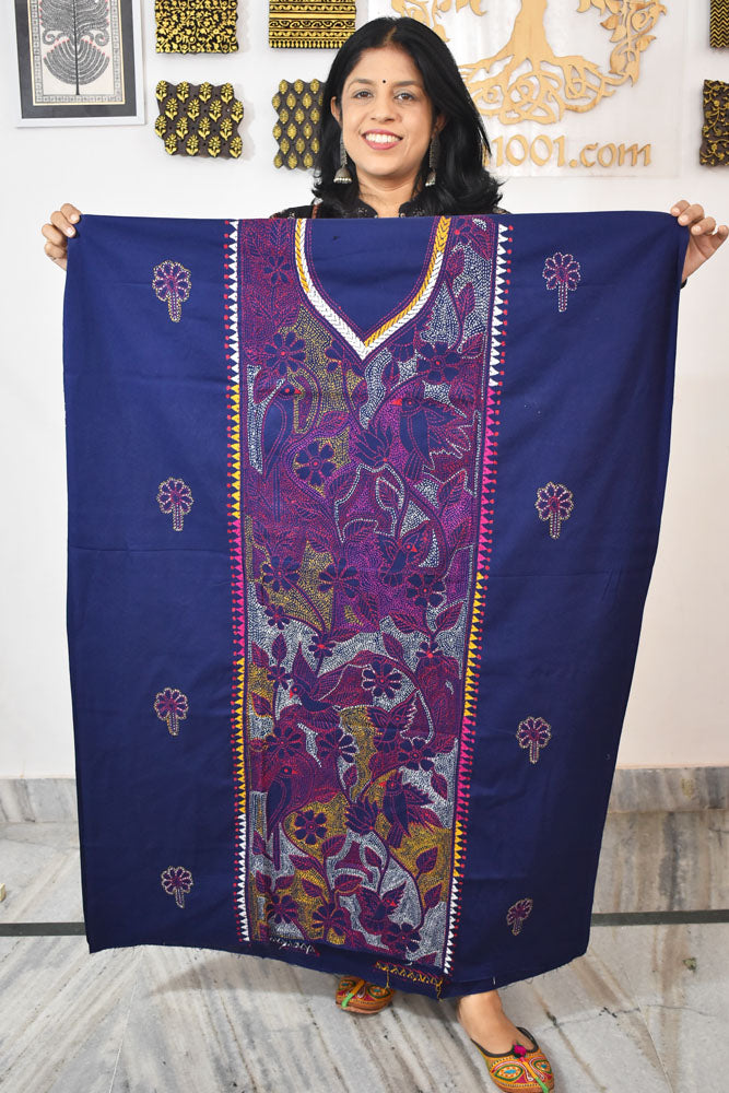 Hand Embroidered Kantha work cotton fabric - (Length 2.8 mtrs )