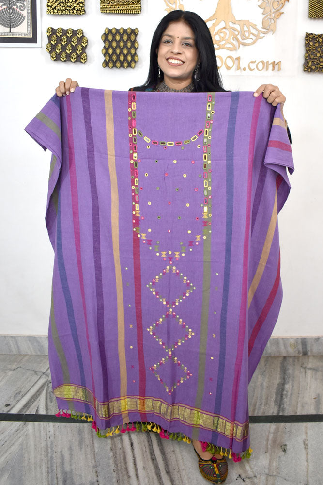 Designer Kala Cotton Bhujodi Kurta Fabric With Mirror Work - 2.8 mtrs