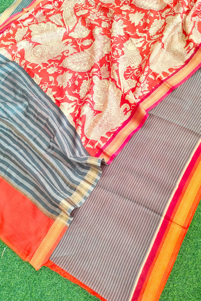 Beautiful Hand Block Printed Maheshwari Kurta with Hand Painted Kalamkari Dupatta & Cotton Bottom