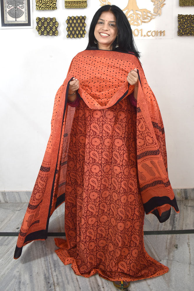 Bagh Hand Block Printed unstitched 3 pc Cotton suit fabric with block print from MP