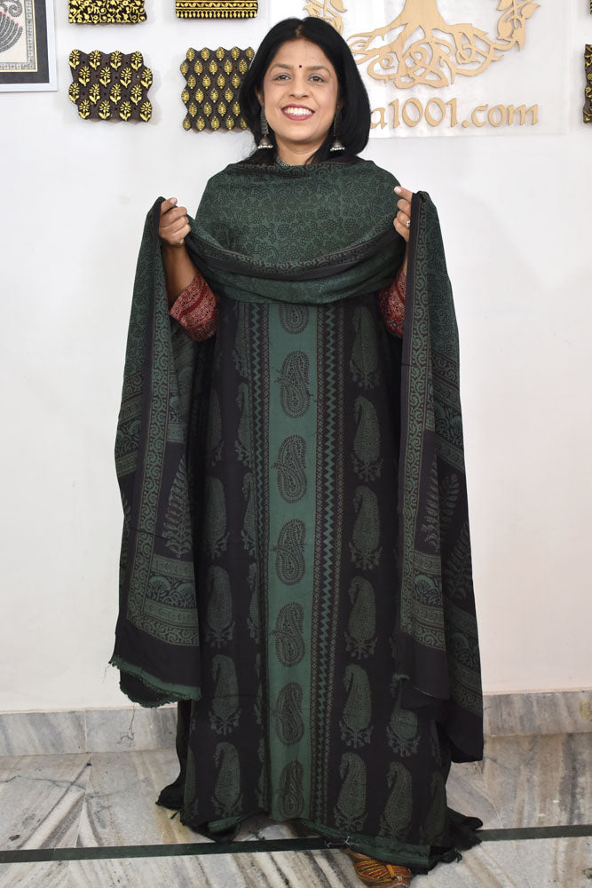 Bagh Hand Block Printed unstitched Mulburry silk cotton suit fabric