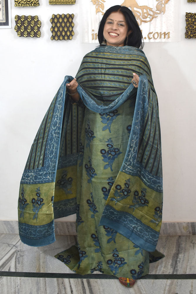 Beautiful Nashpal Hand Block Printed Modal Silk set