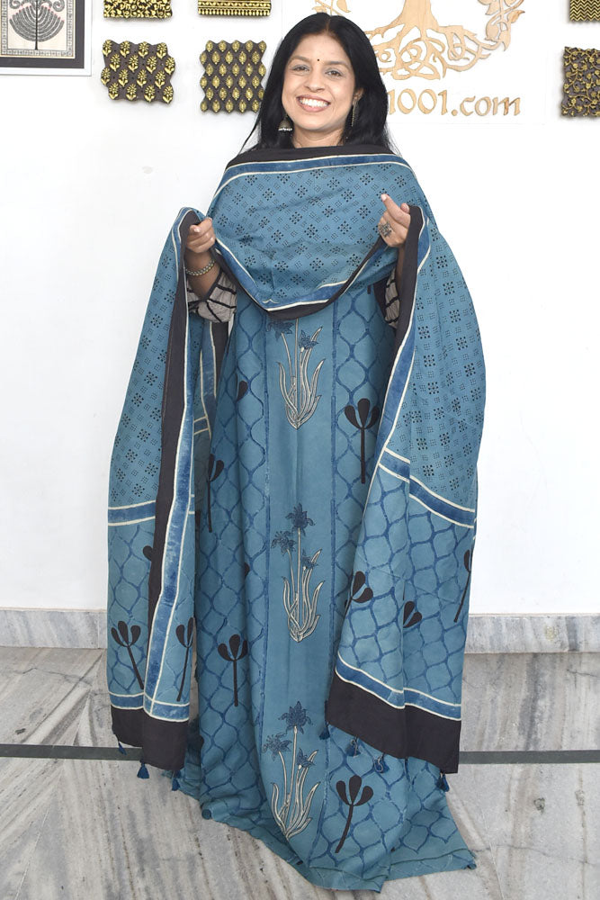 Designer Ajrakh Muslin Unstitched suit with Ajrakh Muslin Dupatta- 2 piece set