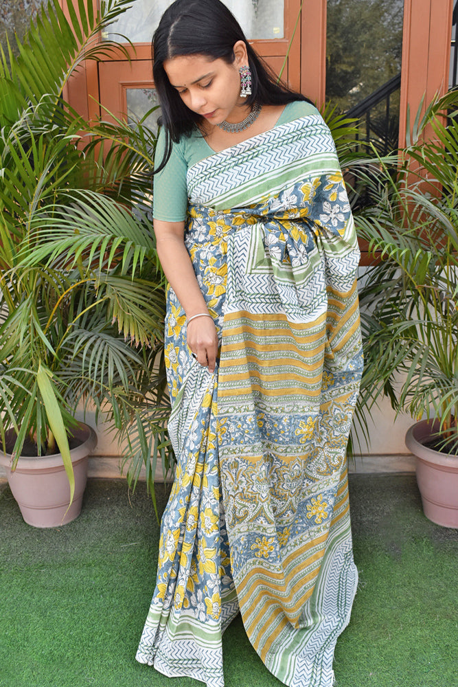 Beautiful Sanganer Hand Block Print Soft Cotton Saree