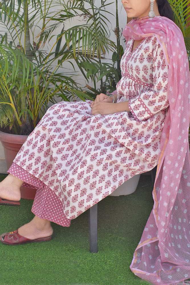 Beautiful Alia Cut Kalidaar Cotton suit with Bandhani Kota dupatta - Kurta , Dupatta & Palazzo - Size - 38, 40, 42, 44