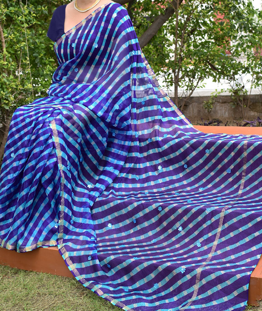 Beautiful Handcrafted Leheriya Kota Silk Saree with patti mirror work