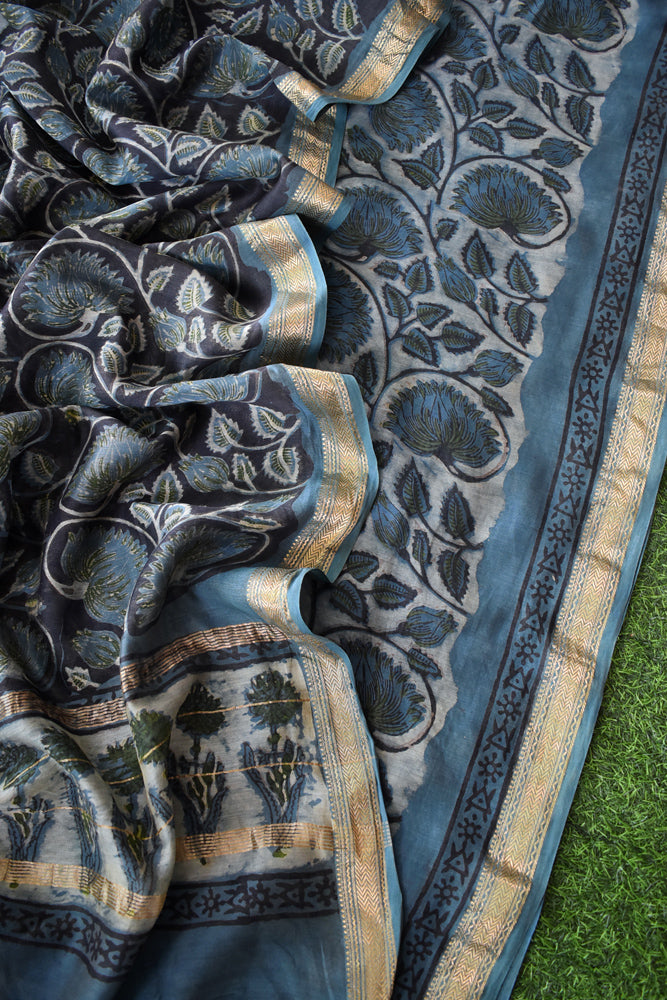 Beautiful Vanaspathi Ajrakh Hand Block Printed Maheshwari set