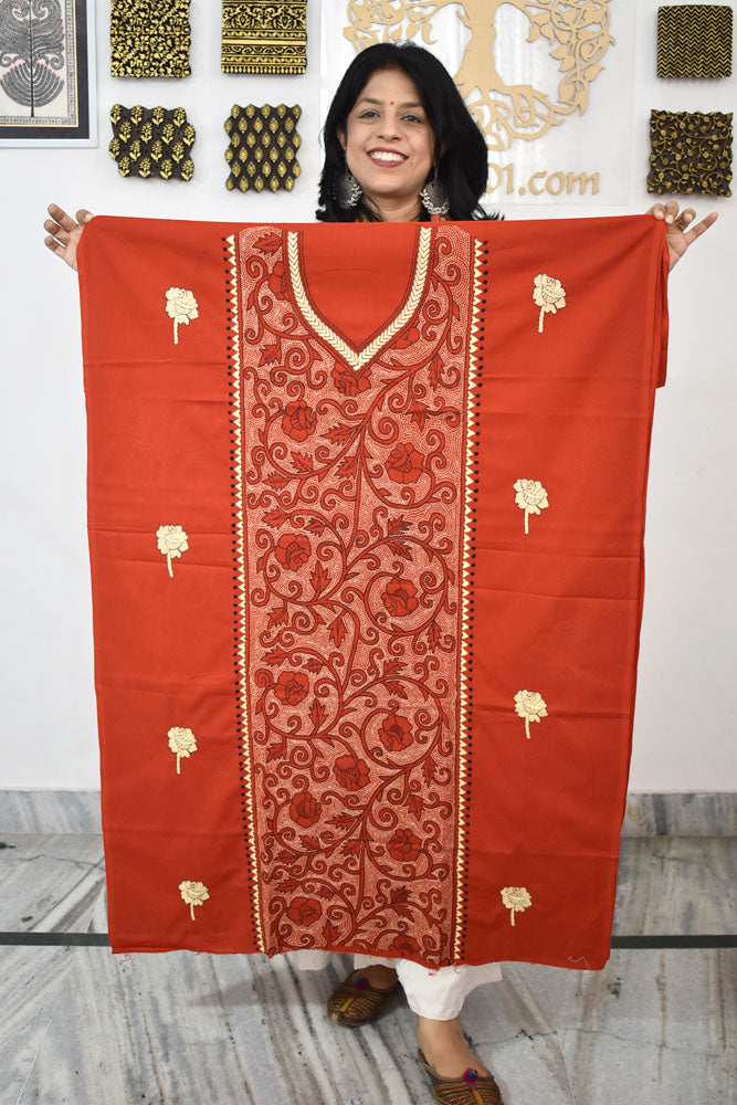 Hand Embroidered Kantha work cotton fabric - (Length 2.8 mtrs )