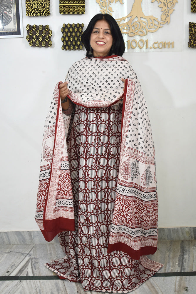 Bagh Hand Block Printed unstitched 3 pc Cotton suit fabric from MP