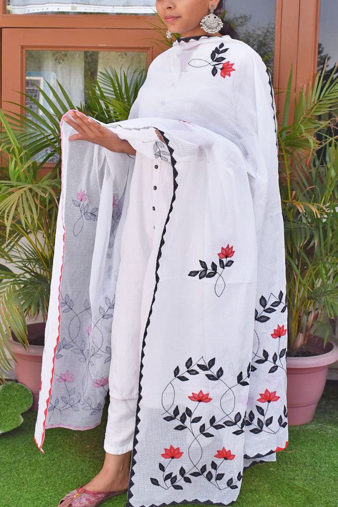 Handcrafted Phool Patti Applique Kota cotton dupatta