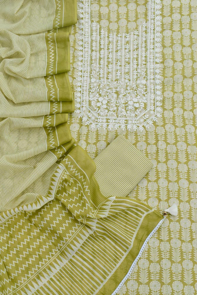 Beautiful soft Cotton Unstitched Suit Fabric with Embroidery & Soft Mul cotton dupatta