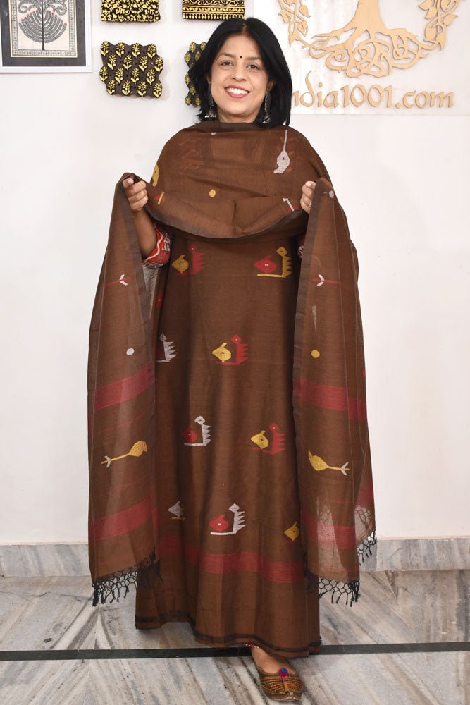 Kalakriti : Beautiful Hand Woven Soft Cotton Jamdani Kurta Fabric & Dupatta set