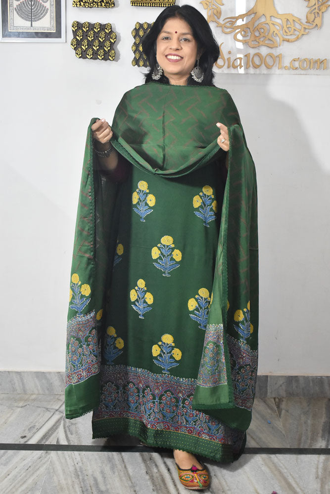 Elegant Modal Silk Hand Block Print Unstitched suit