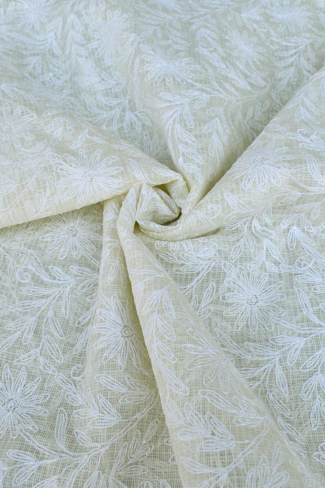 Hand Embroidered Chikankari Tepchi work Kota Doria fabric - (2.7 - 2.8 mtrs )