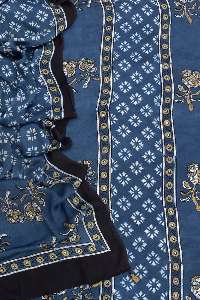Designer Ajrakh Modal Kurta and Dupatta Set with Neck yoke and panel design