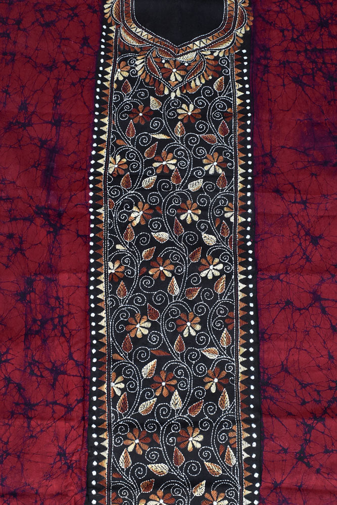 Hand crafted Batik & Kantha work cotton fabric - (Length 2.5 mtrs, )