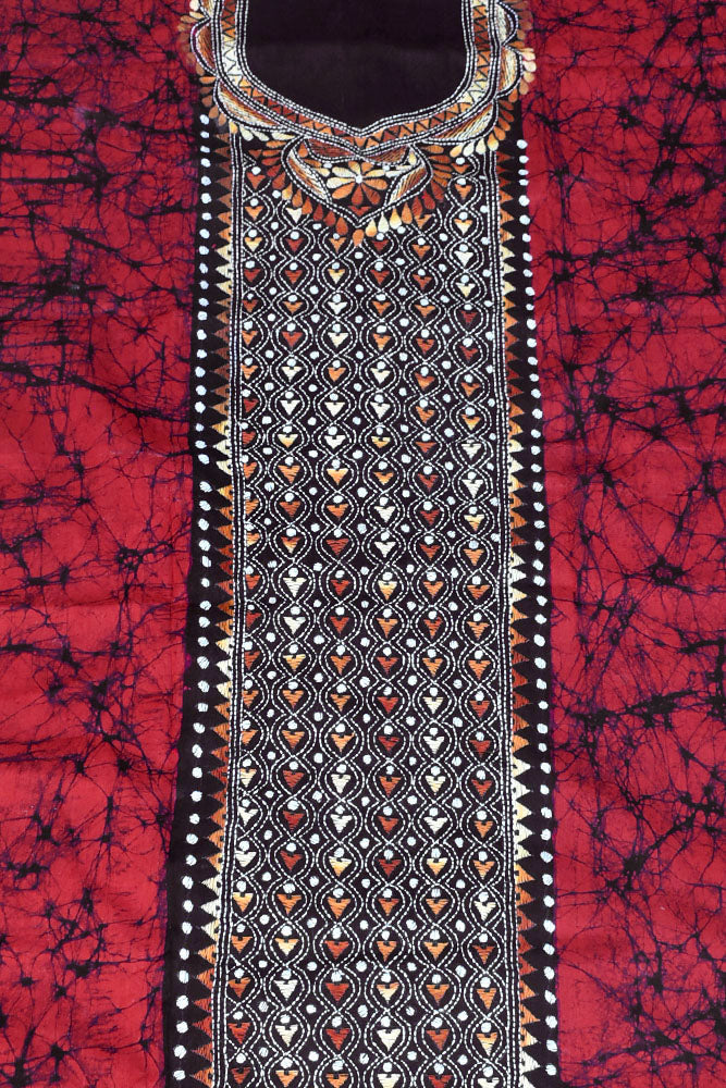 Hand crafted Batik & Kantha work cotton fabric - (Length 2.5 mtrs, )