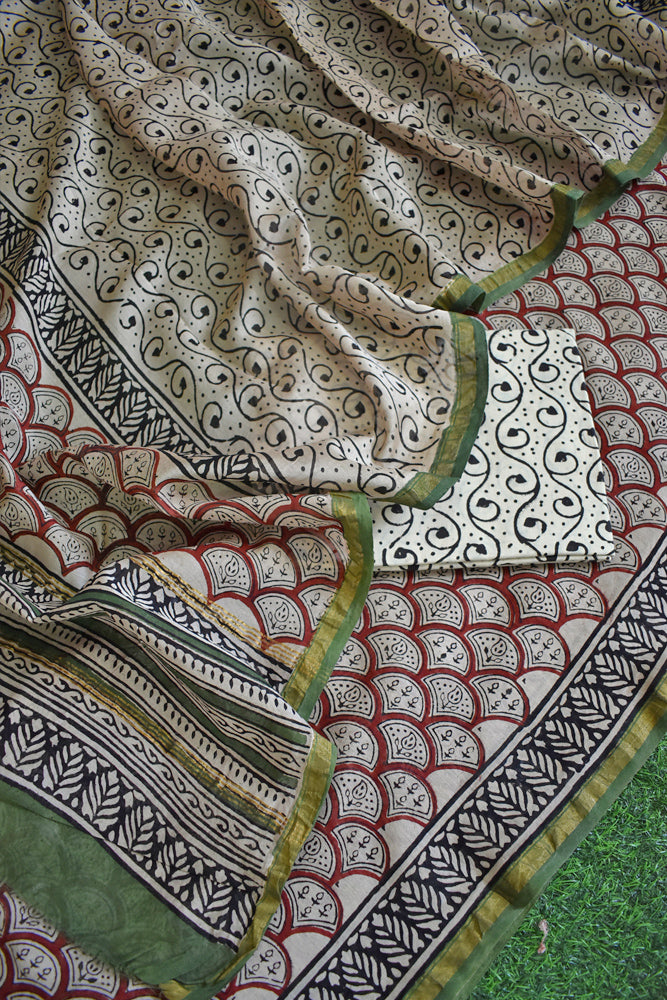 Beautiful Hand Block Printed Chanderi unstitched suit fabric