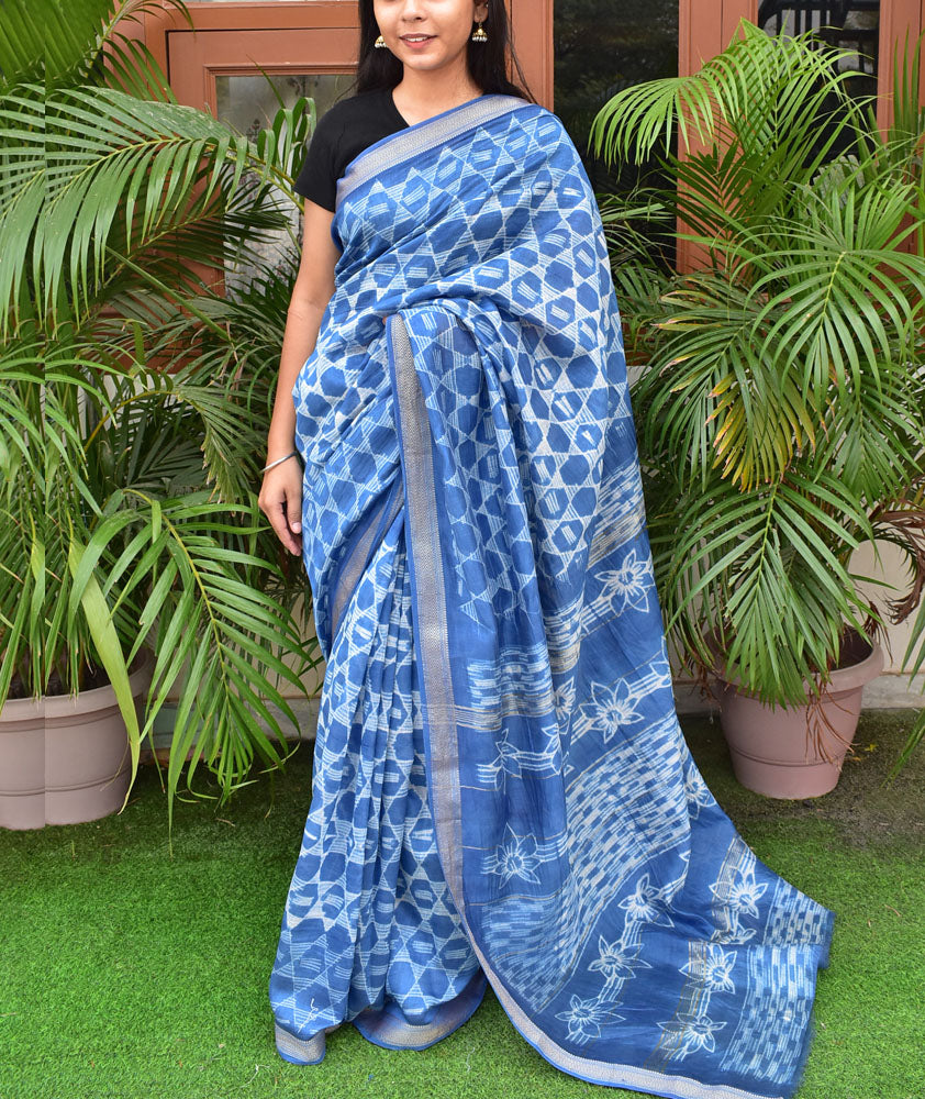 Handcrafted Shibori Tie-Dye Maheshwari Saree with Zari Border