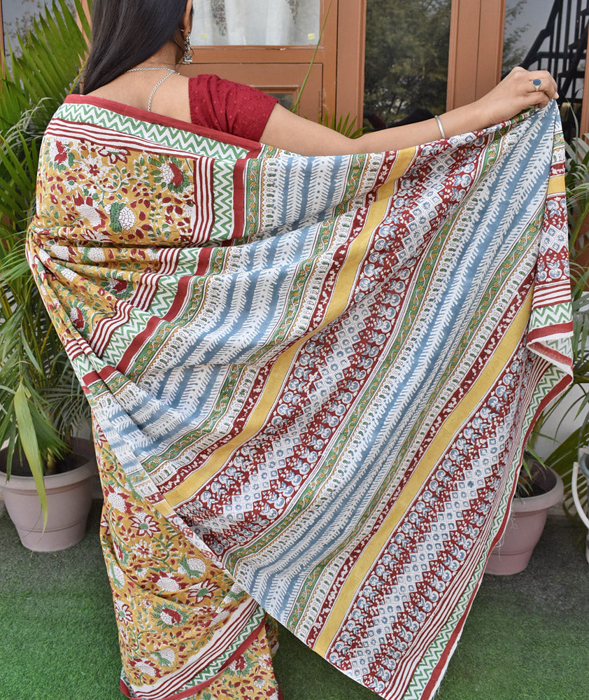 Beautiful Sanganer Hand Block Print Soft Cotton Saree