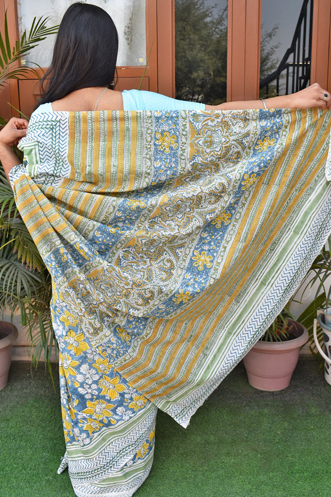 Beautiful Sanganer Hand Block Print Soft Cotton Saree