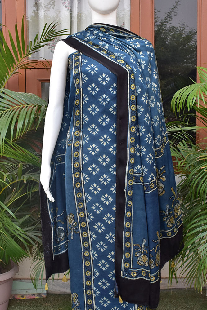 Designer Ajrakh Modal Kurta and Dupatta Set with Neck yoke and panel design