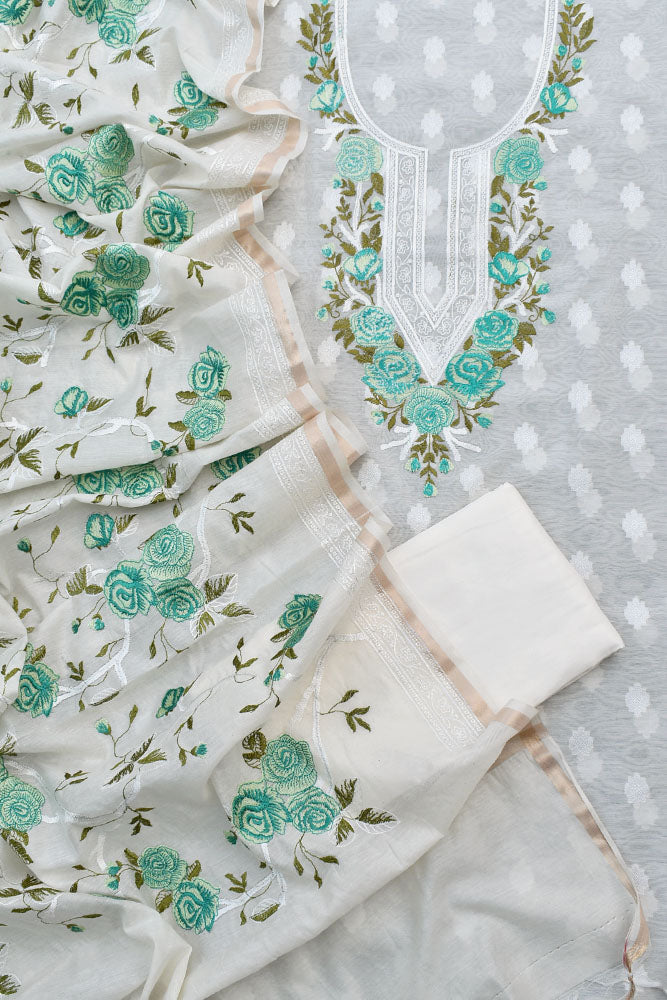 Beautiful embroidered Banarasi Slub Cotton Chanderi suit