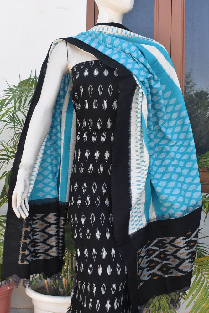 Handwoven Double Ikkat Cotton dupatta with Woven Ikkat Cotton Kurta & Cotton bottom fabric