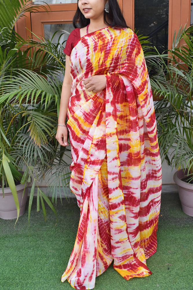 Semi Organza Saree with Hand Tie Dye work