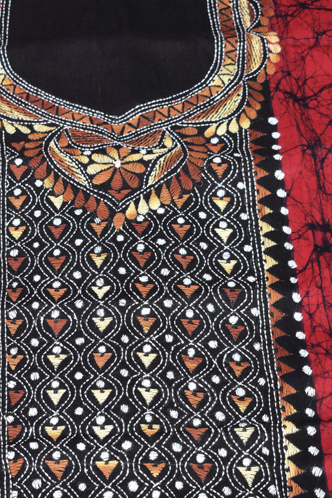 Hand crafted Batik & Kantha work cotton fabric - (Length 2.5 mtrs, )