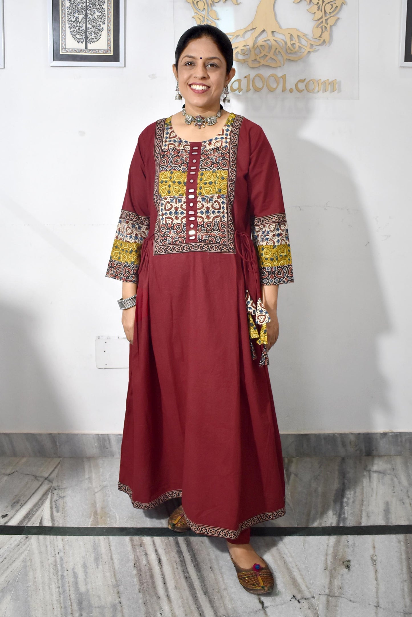 Beautiful Long Cotton Kurta & pant set with side pleats 40, 42, 44, 46 - 2 pc set