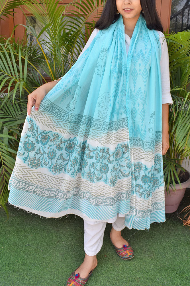 Hand Block Printed Soft Mul Cotton Dupatta