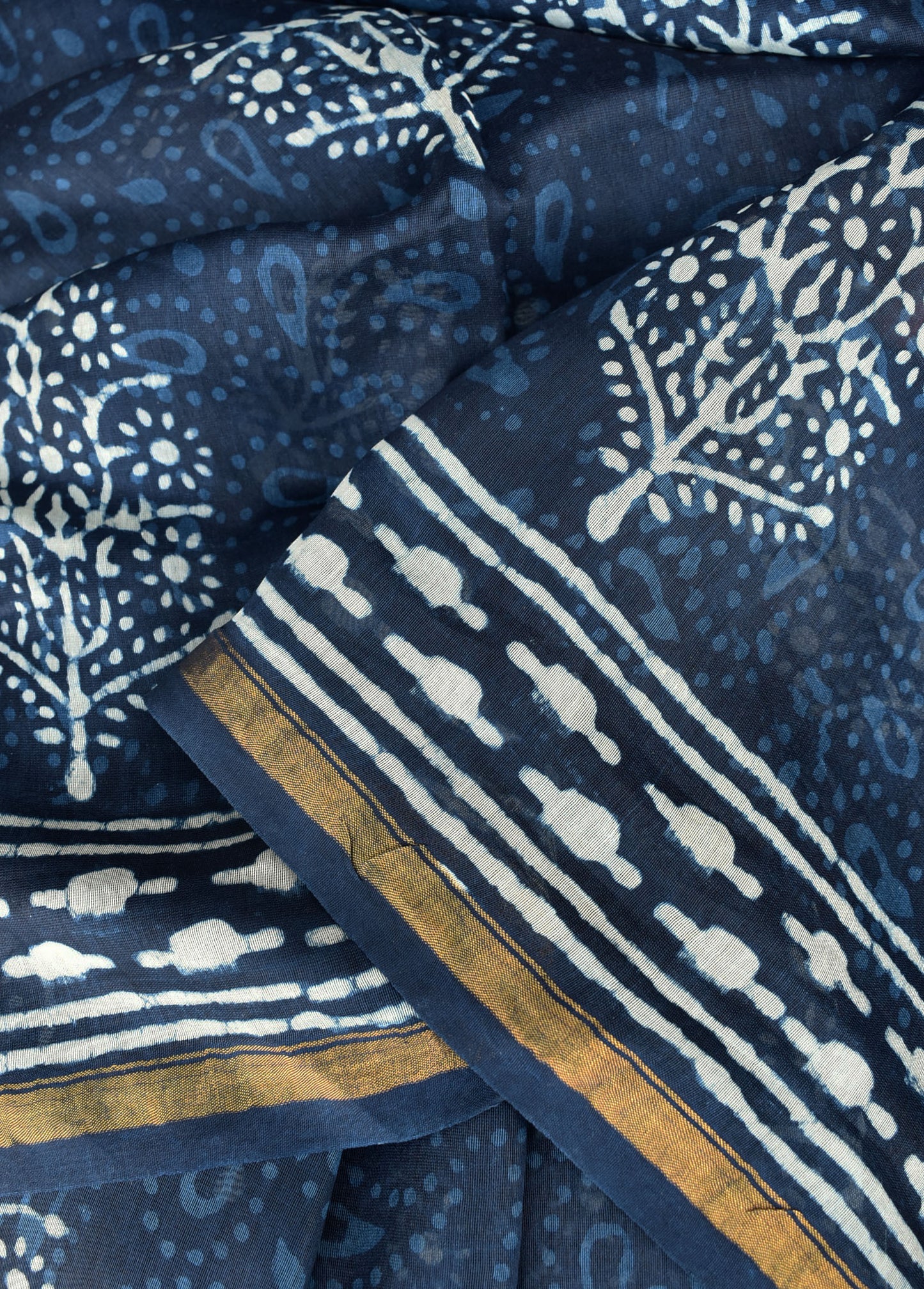 Indigo Diaries : Elegant Hand Block Printed Dabu Indigo Chanderi Saree