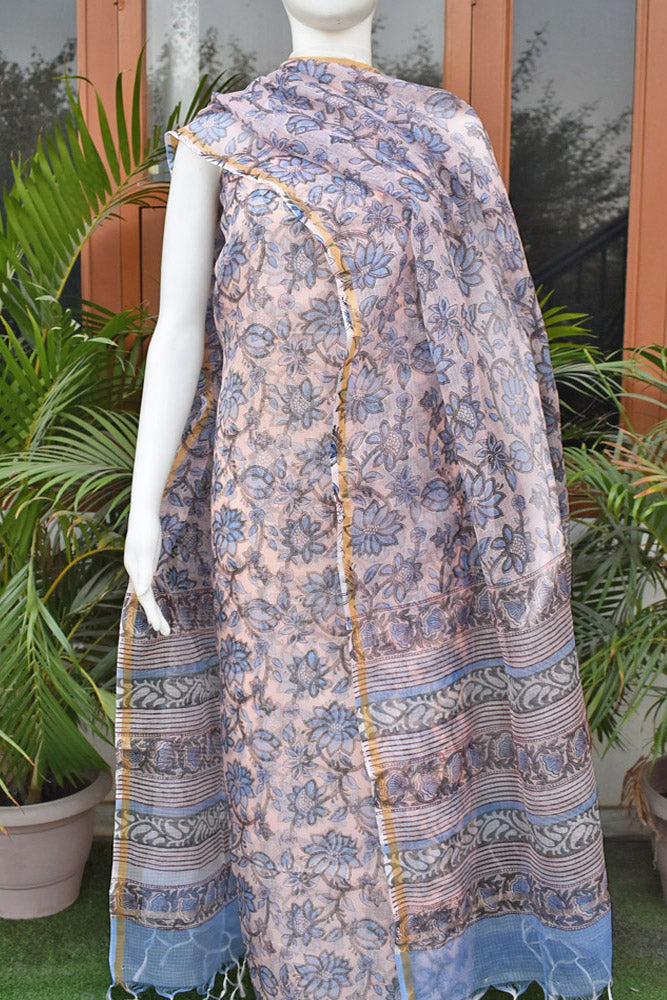 Elegant Hand Block Printed Kota Silk Unstitched Suit