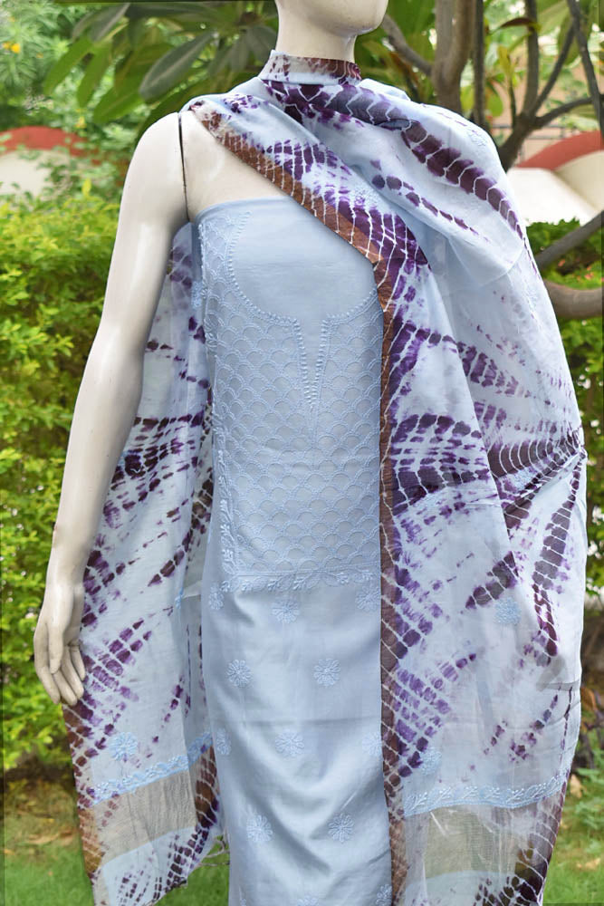Elegant Chanderi Kurta & Tie & Dye Dupatta Set with Hand Chikankari Embroidery
