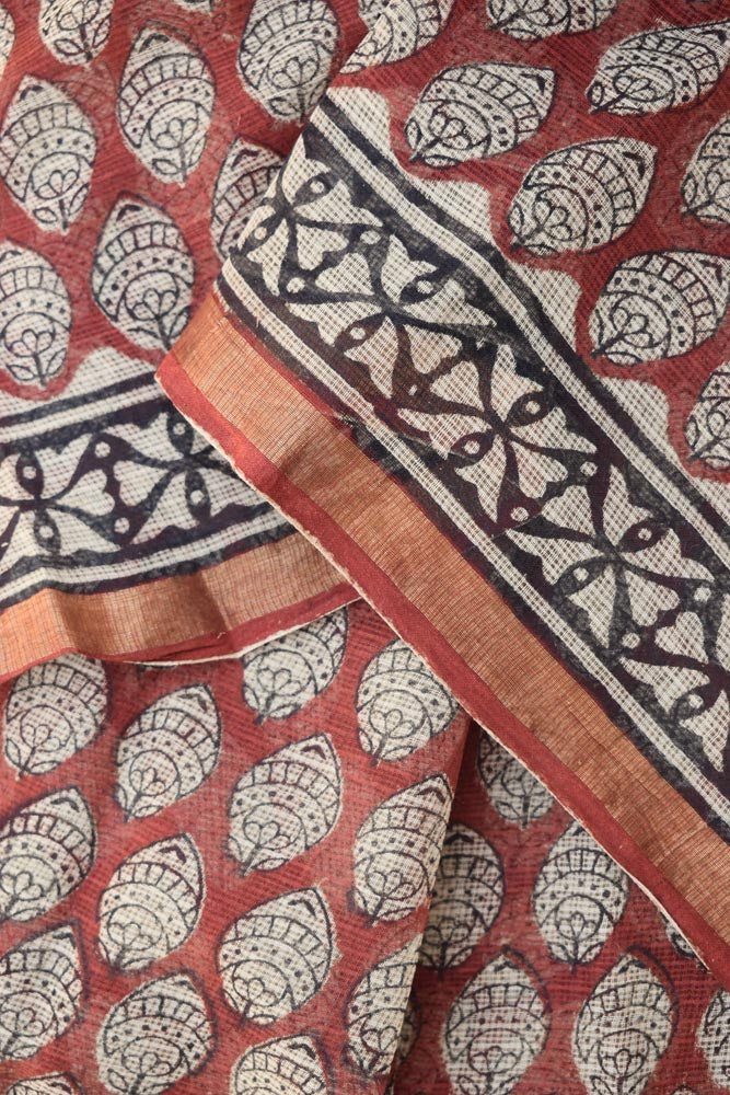 Beautiful Hand Block Printed Kota cotton Saree with zari border