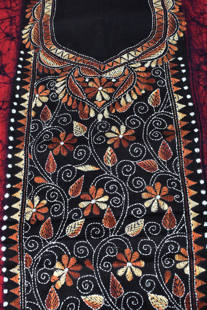 Hand crafted Batik & Kantha work cotton fabric - (Length 2.5 mtrs, )