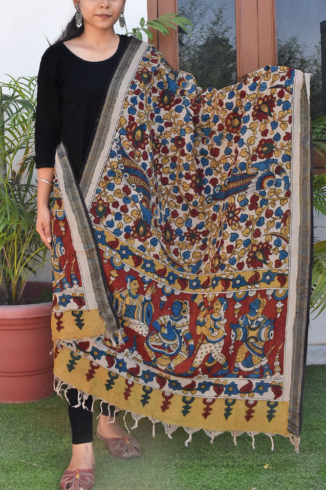 Nandini : Beautiful Bangalore Cotton Silk Hand Painted Kalamkari Dupatta