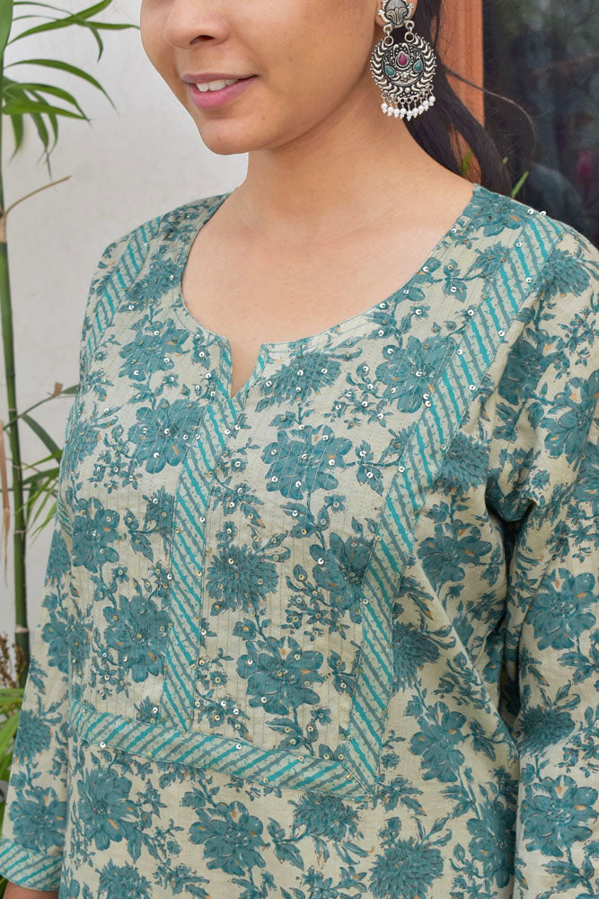 Beautiful Cotton Kurta with Sequins Work size - 38,40,42