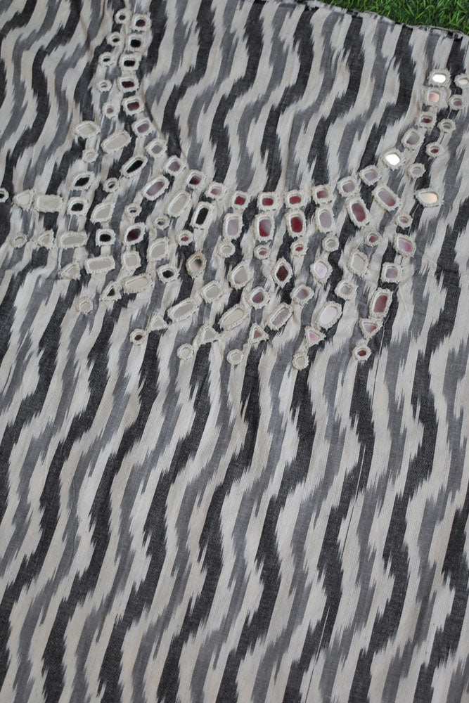 Handwoven Ikkat kurta fabric with Kutch Mirror work