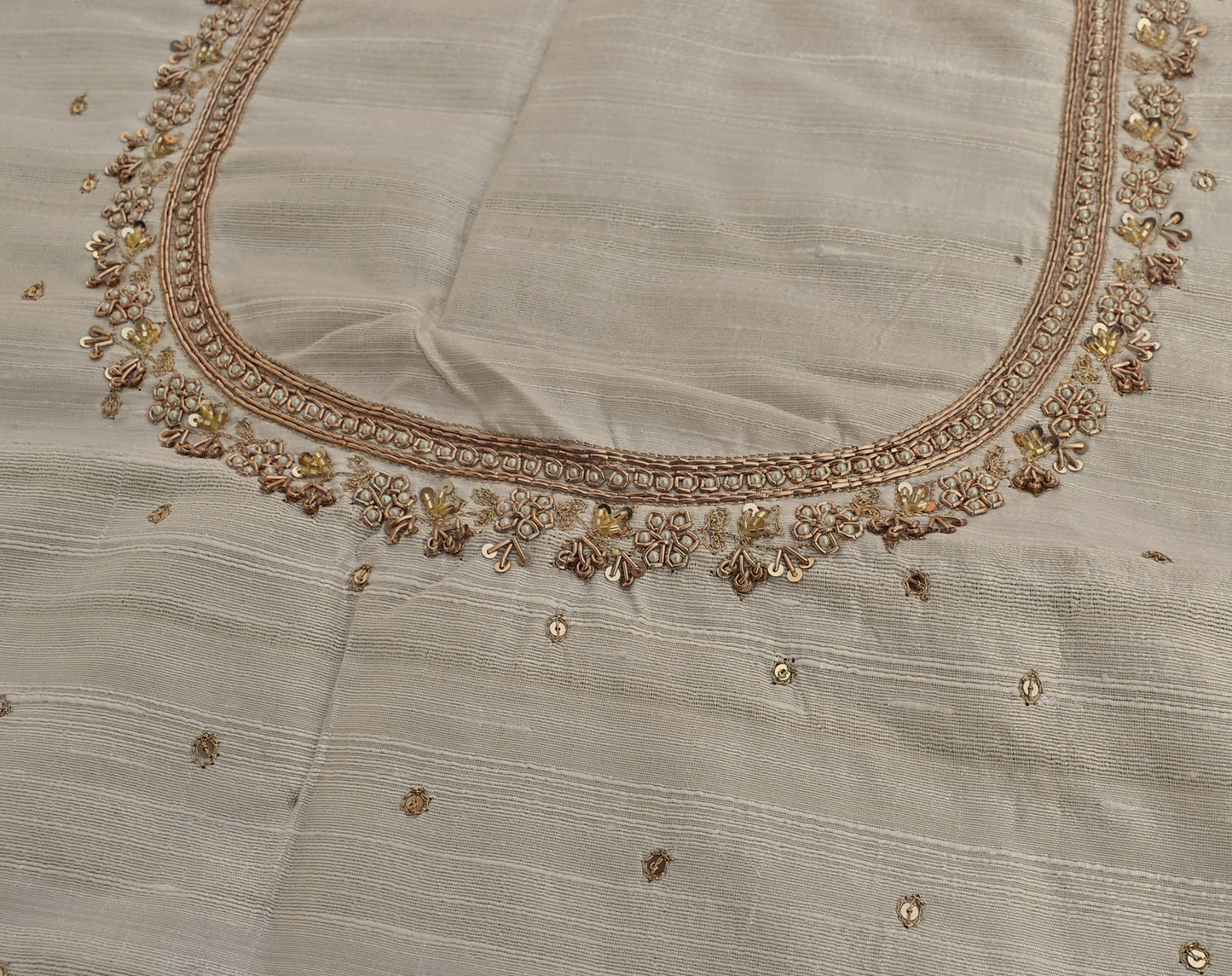 Intricate & Detailed Hand Zardozi, Dabka, Aari , Pearl & Sequin work Blouse Fabric on Pure Raw Silk Fabric