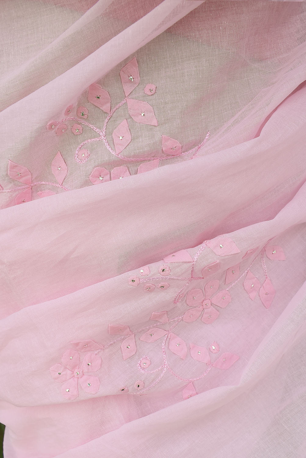 Elegant Soft  Organdy saree with Hand Applique Phool Patti Work & Hand Muqaish Work