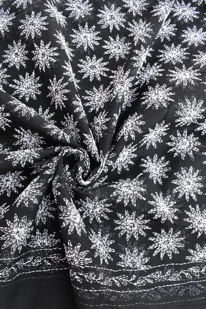 Hand Embroidered Chikankari Tepchi work Kota Doria fabric - (2.8 mtrs )