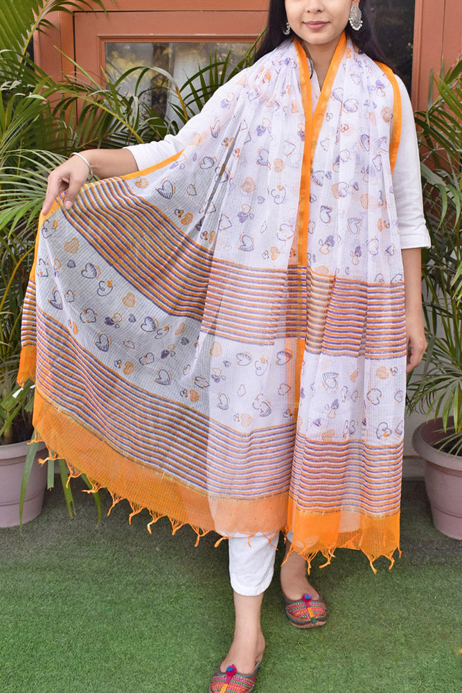 Eternal Embrace : Hand Block Printed Kota Cotton Dupatta