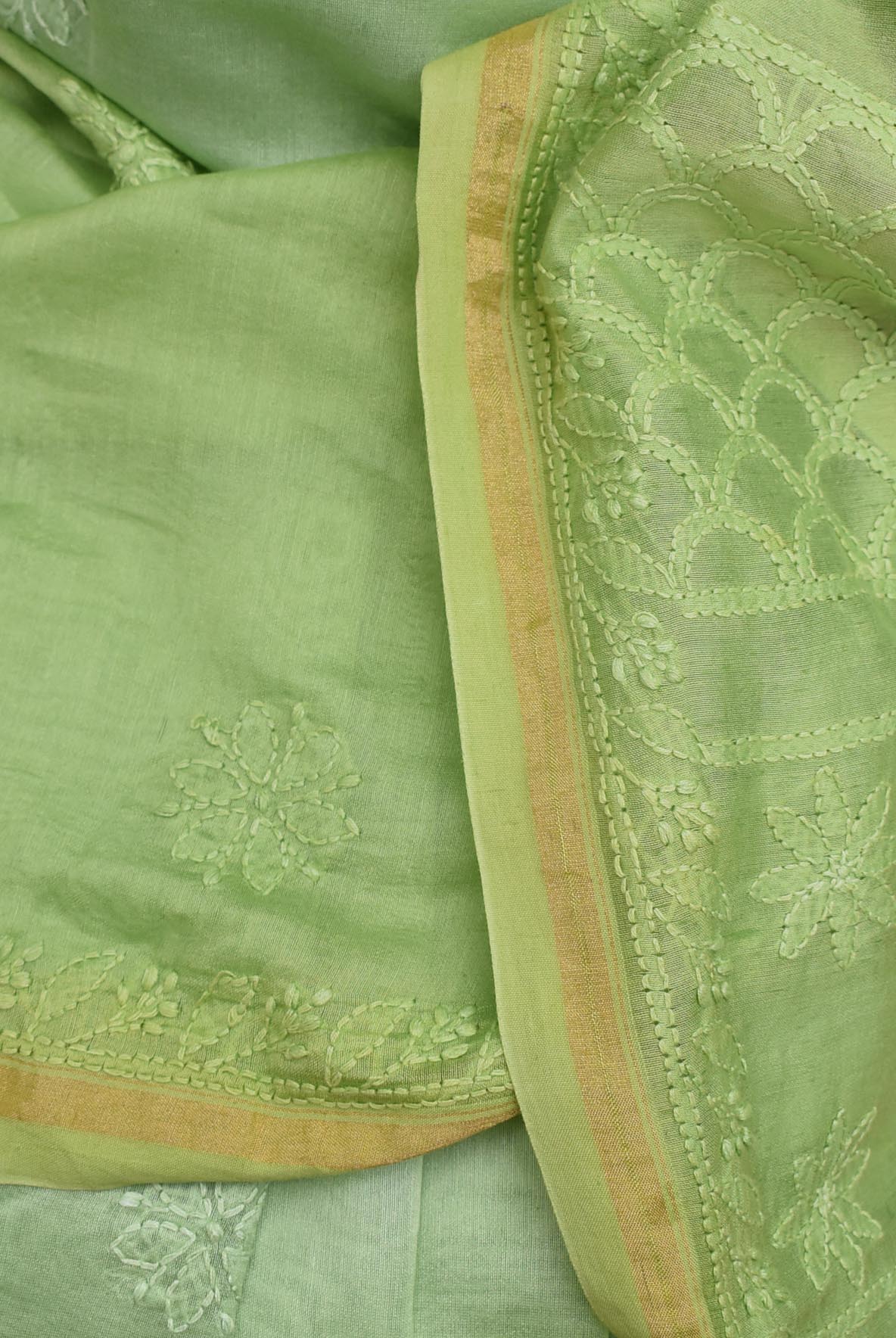 Elegant Ombre-Dyed Chanderi Silk Cotton Saree with Lucknowi Chikankari work