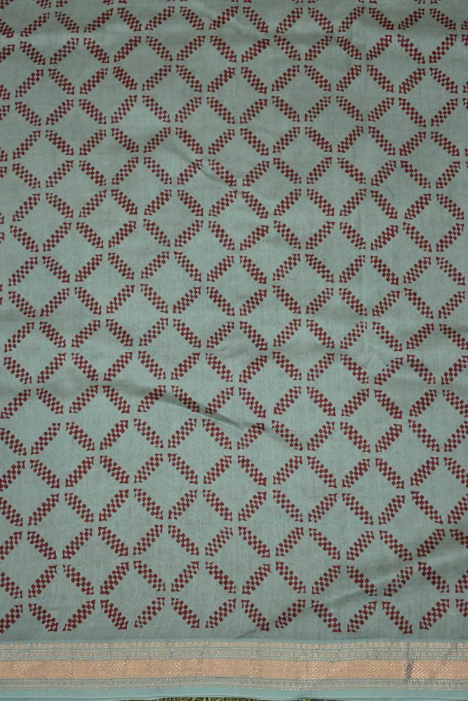 Bagh Hand Block Printed unstitched 3 pcs Handwoven Maheshwari suit fabric with Zari borders & Lagdi ( zari palla )